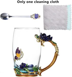 Fenkicyen Emaille Glas Cup Rood Blauw Rose Bloem Koffie Cup Wijn Cocktail Glazen Thee Mok Met Lepel Voor Minnaar 320-350Ml 1Pc blauw roos-350ml