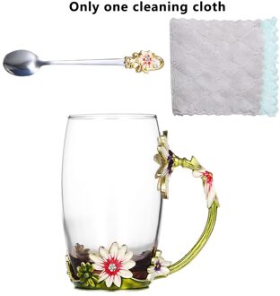 Fenkicyen Emaille Glas Cup Rood Blauw Rose Bloem Koffie Cup Wijn Cocktail Glazen Thee Mok Met Lepel Voor Minnaar 320-350Ml 1Pc groen Daisy-350ml
