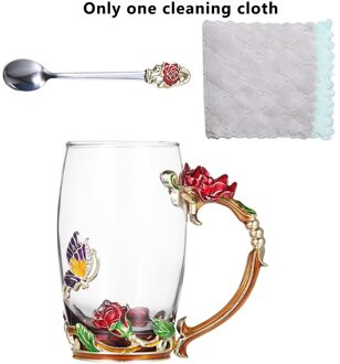 Fenkicyen Emaille Glas Cup Rood Blauw Rose Bloem Koffie Cup Wijn Cocktail Glazen Thee Mok Met Lepel Voor Minnaar 320-350Ml 1Pc rood roos-350ml