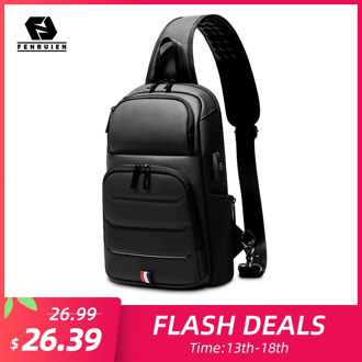 Fenruien Men's Shoulder Bag Fit for 9.7" iPad Chest Bag USB Charging Short Trip Messenger Bags Waterproof Crossbody Bag For Men