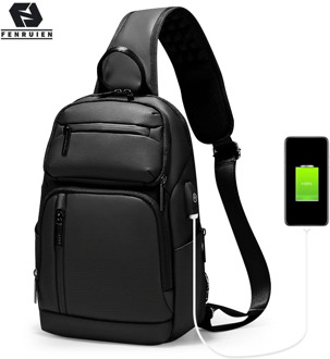 Fenruien Men Shoulder Bag Waterproof Large Capacity Crossbody Bag 9.7 Inch iPad Chest Pack USB Charging Male Business Sling Bags