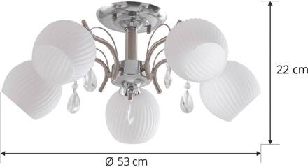 Feodora plafondlamp met glas, 5-lamps uitvoering wit, chroom