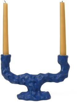 Ferm Living Kandelaar Ditto Double, blauw, keramiek blauw mat