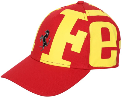 Ferrari Logo Print Baseball Cap in Rood/Geel Ferrari , Red , Heren - ONE Size
