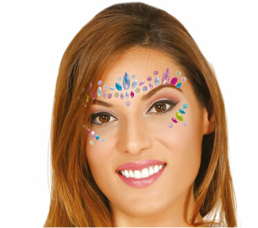 Festival Gezicht stickers - multi kleur - glitter diamantjes - strass steentjes/plakdiamantjes