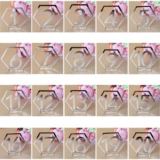 Festnight 1-20 Borden Hexagon Wedding Table Numbers Met Base Acryl Restaurant Tafel Nummers Voor Wedding Party Decor Supplies zilver