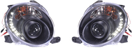 Fiat Set Koplampen DRL-Look passend voor Fiat 500 2007- - Zwart