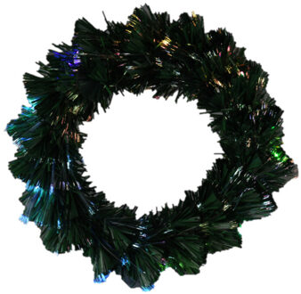 Fiber optic kerstkrans/deurkrans - met gekleurde knipperende LED verlichting - 50 cm Groen