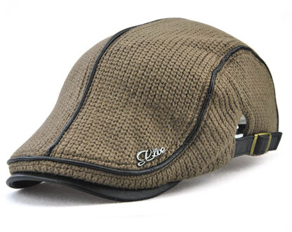 Fibonacci gebreide faux lederen patchwork baret hoed flatcap vintage krantenjongenspet Bruin
