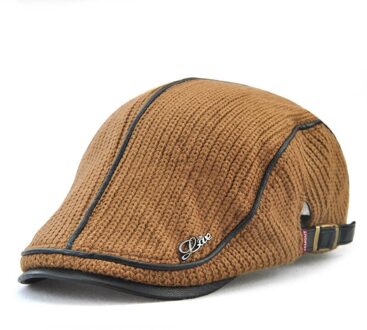 Fibonacci gebreide faux lederen patchwork baret hoed flatcap vintage krantenjongenspet Earthy geel