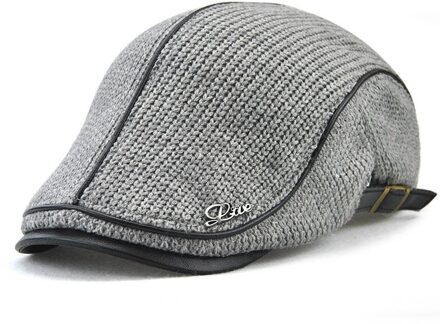 Fibonacci gebreide faux lederen patchwork baret hoed flatcap vintage krantenjongenspet Grijs