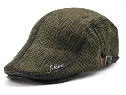 Fibonacci gebreide faux lederen patchwork baret hoed flatcap vintage krantenjongenspet leger groen