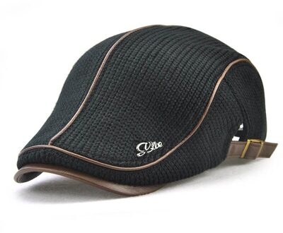 Fibonacci gebreide faux lederen patchwork baret hoed flatcap vintage krantenjongenspet zwart