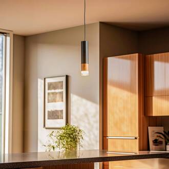 Fida hanglamp, 1-lamp, zwart zwart, donker hout, helder