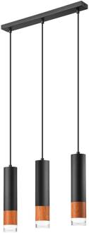 Fida hanglamp, 3-lamps, zwart zwart, donker hout, helder