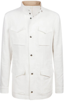 Field Jacket van 100% linnen Eleventy , White , Heren - 2Xl,M,3Xl