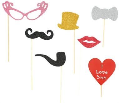 Fiestas Bruiloft foto prop set - 6-delig - glitter - trouwen/vrijgezellenfeest - photo booth - Fotoprops Multikleur