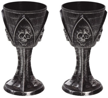 Fiestas Guirca Horror thema kelk wijnglas - Set van 2x stuks - drinkbeker - zwart - 19 cm - kunststo