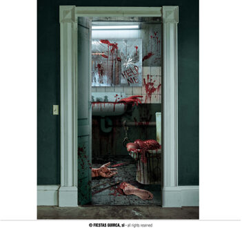 Fiestas Horror deur scenesetter/deurposter - bloederige badkamer - Halloween thema versiering - 180 x 80 cm - Feestdeurd