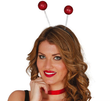 Fiestas Verkleed diadeem discoballen/Aliens sprieten - rood - meisjes/dames - Verkleedhoofddeksels