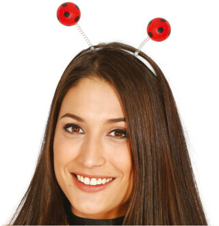 Fiestas Verkleed diadeem lieveheersbeestje/insect sprieten - rood - meisjes/dames - Verkleedhoofddeksels