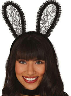 Fiestas Verkleed diadeem sexy paashaas/bunny oren - zwart kant - dames - Carnaval