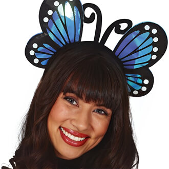 Fiestas Verkleed diadeem vlinder vleugels - blauw - meisjes/dames - Verkleedhoofddeksels