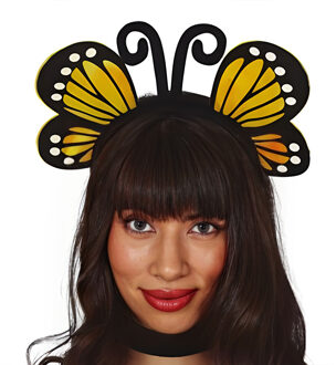 Fiestas Verkleed diadeem vlinder vleugels - geel - meisjes/dames - Verkleedhoofddeksels