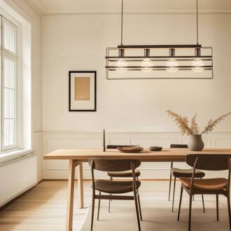 Fiete hanglamp, 4-lamps zwart, licht hout