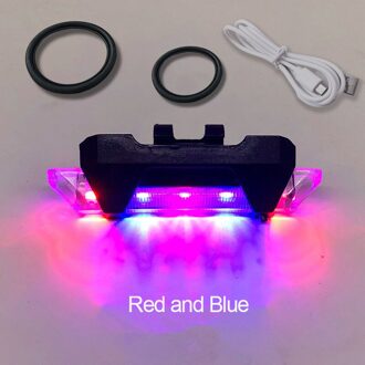 Fiets Fiets Licht Led Achterlicht Achterlichten Veiligheidswaarschuwing Licht Fietsen Draagbare Licht Oplaadbare Mountain 4 Modi Lamp rood en blauw B