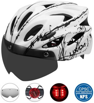 Fiets Fietsen Helm Met Afneembare Magnetische Bril En Led Light Mountain Road Fiets Helm Beschermende Helm 18 Vent zwart wit LED Ligh