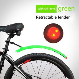Fiets Intrekbare Spatbord Mountainbike Voor Achter Spatbord Met Achterlicht Road Fietsen Uitschuifbare Fenders Mtb Fiets Accessoires groen