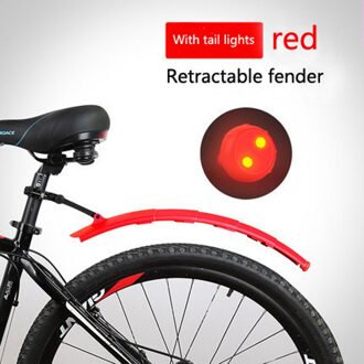 Fiets Intrekbare Spatbord Mountainbike Voor Achter Spatbord Met Achterlicht Road Fietsen Uitschuifbare Fenders Mtb Fiets Accessoires Rood
