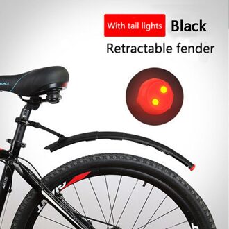 Fiets Intrekbare Spatbord Mountainbike Voor Achter Spatbord Met Achterlicht Road Fietsen Uitschuifbare Fenders Mtb Fiets Accessoires zwart