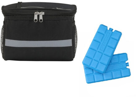 Fiets koeltas/stuurtas fietskoeltas zwart/grijs 4 liter inclusief 2 koelelementen