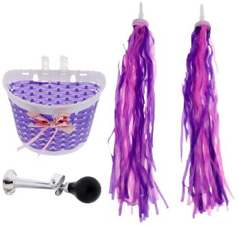 Fiets Mand Front Mount Winkelen Houder Met Hoorn Hooter En Stuur Kwastje Streamer Fiets Accessoires paars