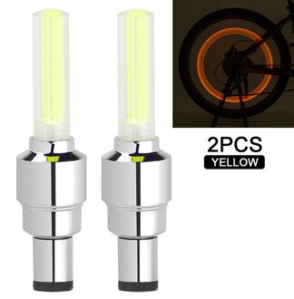 Fiets Mountainbike Rijden Wheel Light Tire Valve Cap Led Decoratieve Licht Motorfiets Tyre Valve Cap Flash Spoke Neon Lamp geel