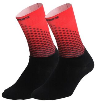 Fietsen Sokken Running Outdoor Sport Compressie Knie Mannen Vrouwen Comfortabele Anti Slip Ademende Toevallige Atletische Zomer Sokken rood L