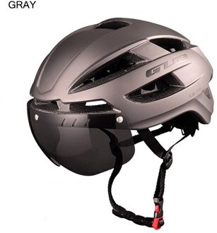 Fietshelm Met Led Licht Usb Oplaadbare Intergrally-Gegoten Mtb Racefiets Helm Met Bril Xxl 58-65Cm Veiligheid Cap grijs
