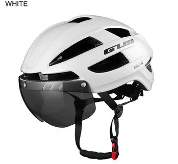 Fietshelm Met Led Licht Usb Oplaadbare Intergrally-Gegoten Mtb Racefiets Helm Met Bril Xxl 58-65Cm Veiligheid Cap wit