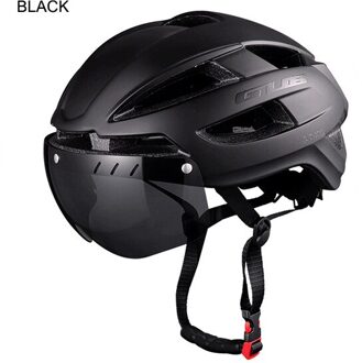 Fietshelm Met Led Licht Usb Oplaadbare Intergrally-Gegoten Mtb Racefiets Helm Met Bril Xxl 58-65Cm Veiligheid Cap zwart