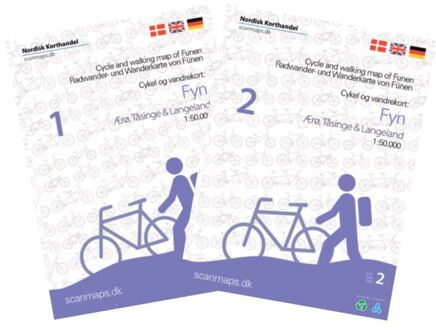 Fietskaart 3/8 Funen / Fyn - Denemarken | Set van 2 kaarten | Scanmaps