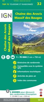 Fietskaart - Wandelkaart 75032 Chaine des Aravis - Massif des Bauges | IGN - Institut Géographique National
