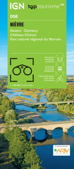 Fietskaart - Wegenkaart - landkaart D58 Top D100 Nièvre Nevers | IGN - Institut Géographique National