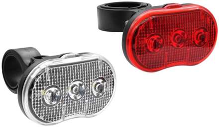 Fietslamp LED set - 2-delig - wit en rood - 3 functies - inclusief batterijen