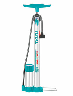 Fietspomp handpomp - metaal - zilver/blauw - manometer - met ventieladapter