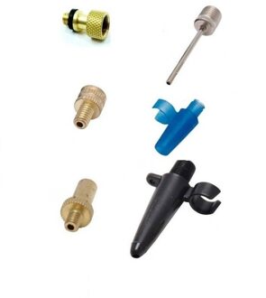 Fietspomp nippelset / verloopnippels - 6 delig - bal - luchtbed - fietsband Multi