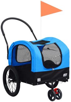 Fietstrailer en hondenwagen 2-in-1 blauw en zwart