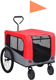 Fietstrailer en hondenwagen 2-in-1 rood en grijs Multikleur