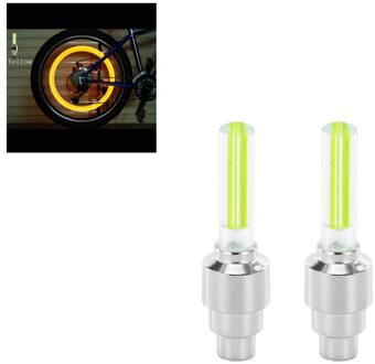 Fietsverlichting Met Batterijen Wheel Spoke Lamp Led Bike Valve Verlichting Band Ventiel Cap Mtb Fiets Licht Fiets accessoires A paar- geel